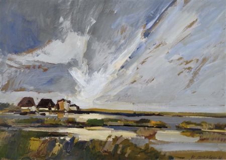 BORTOLUZZI MILLO JR. Dolo (Ve) 1938 Paesaggio lagunare 1967 olio su tavola...