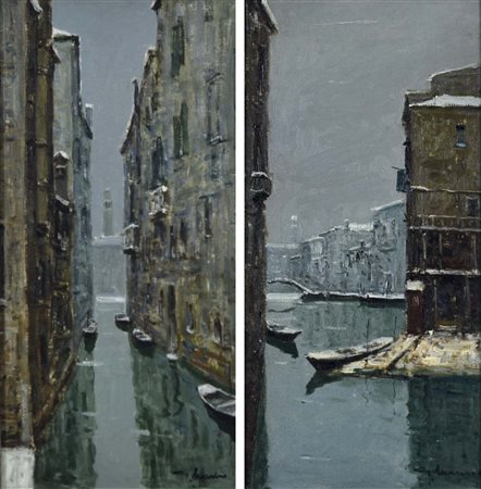 MARINO GIUSEPPE Scilla 1916 - 1975 Venezia lotto di due olii su tela 60x30...