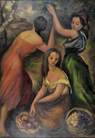 CARPANINI GIORGIO Piacenza 1914 Raccoglitrici di frutta 1967 olio su tela...