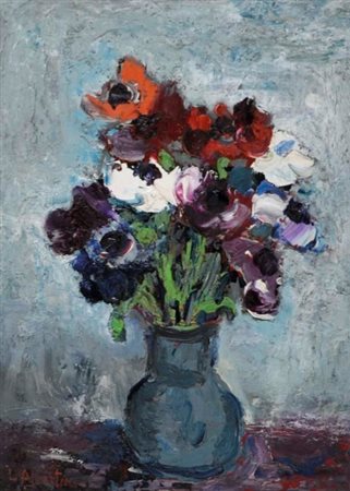 ALBERTINI LUCIANO Verona 1910 - 1985 Anemoni 1968 olio su masonite 35x25...