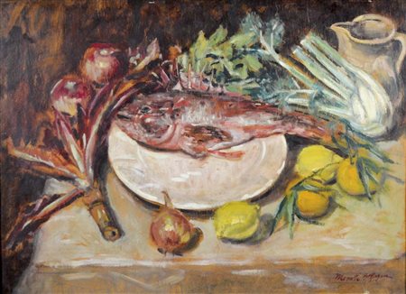 MENOTTI BEFFAGNA XX Secolo Natura morta olio su cartone pressato 45,5x63,5...