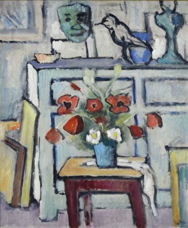 COLETTI NANDO Treviso 1907 - 1979 Interno con fiori di carta (anni '40) olio...