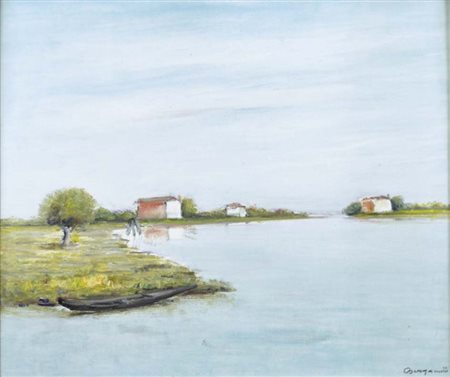 BERGAMINI ALDO Bottrighe 1903 - Venezia 1981 Treporti olio su tela 50x60...