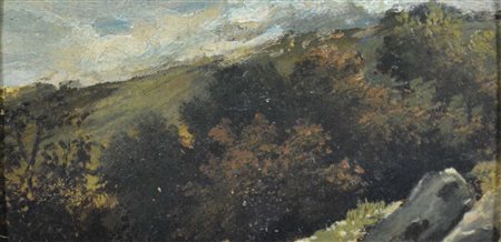 MANCINI FRANCESCO Napoli 1830 - 1905 Paesaggio montano 1882 olio su cartone 8x16