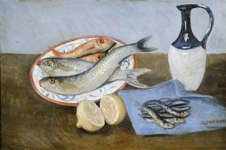 CARRER GUIDO Venezia 1902 - 1984 Natura morta con pesci olio su tavola 40x60...