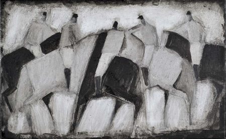 COSTAZZA JOSEF Egna (Bz) 1950 senza titolo acrilici su tela 30x50 firma in...