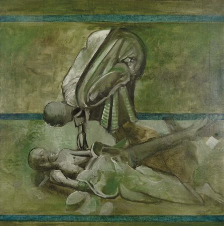 BASAGLIA VITTORIO Venezia 1936 La Pietà 1977 olio su tela 80x80 firma data e...