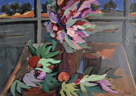 TERRUSO SAVERIO Monreale 1939 Fiori olio su cartoncino intelato 50x70 firma...