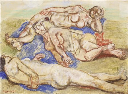 Fausto Pirandello Roma 1899 - 1975 Tre bagnanti, primi anni Sessanta Pastello...