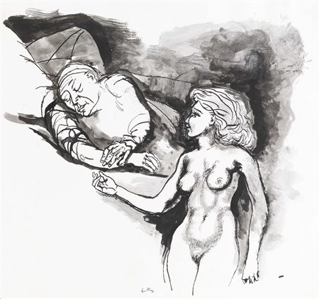 Renato Guttuso Bagheria (Pa) 1912 - Roma 1987 Donna con uomo che dorme, 1973...