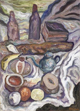 Carlo Levi Torino 1902 - Roma 1975 Natura morta Olio su tela, cm. 70x50 Firma...