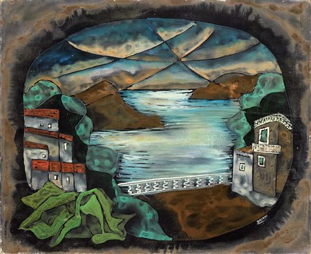 Pippo Oriani Torino 1909 - Roma 1972 Paysage de la Riviera, (1955) Encausto...