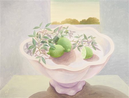 Ercole Pignatelli Lecce 1935 Fruttiera con limoni, 1984 Olio su tela, cm....