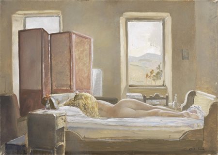 Claudio Bonichi Novi Ligure (Al) 1943 Riposo nella stanza, 1986 Olio su tela,...