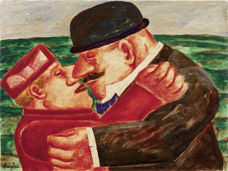 Franz Borghese Roma 1941 - 2005 Figure Olio su tela, cm. 30x40 Firma in basso...