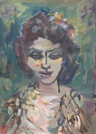 Mino Maccari Siena 1898 - Roma 1989 Ragazza, 1955 Olio su tavola, cm....
