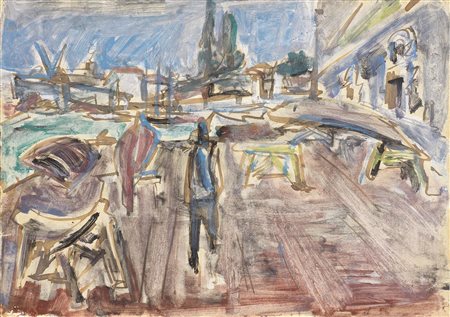 Emilio Vedova Venezia 1919 - 2006 Lo squero, 1946 Tecnica mista su carta...