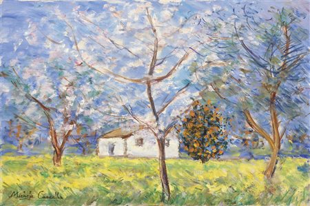 Michele Cascella Ortona (Ch) 1892 - 1989 Paesaggio con albero d’arancio Olio...