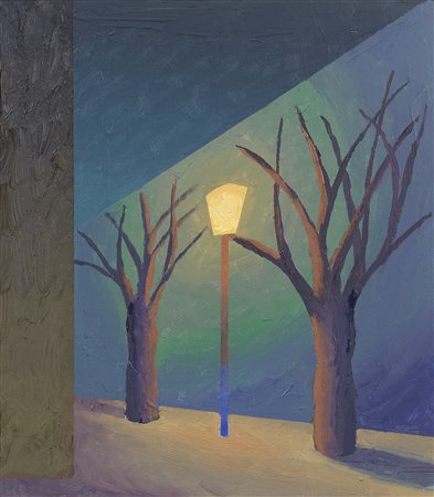 Salvo Leonforte (En) 1947 Una strada, 1995 Olio su cartone, cm. 25x22 Titolo...