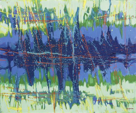 Antonio Corpora Tunisi 1909 - Roma 2004 Il lago, 1977 Olio su tela, cm. 54x65...