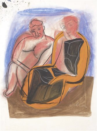 Sandro Chia Firenze 1946 Senza titolo Tecnica mista su carta applicata su...