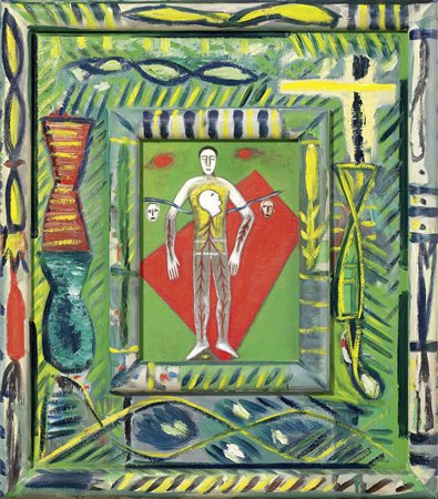 Mimmo Paladino Paduli (Bn) 1948 Paesaggio con figura, 1996 Olio su tavola in...