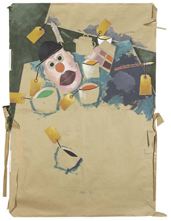 Emilio Tadini Milano 1927 - 2002 Wake-up Acrilico su carta da pacchi, cm....