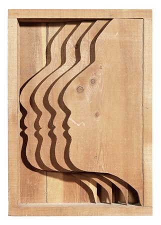 Mario Ceroli Castelfrentano (Ch) 1938 Volti, 1974 Scultura in legno, cm....