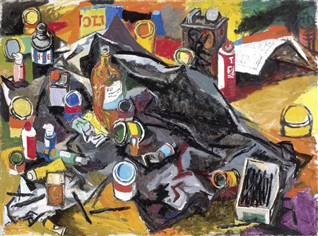 Renato Guttuso Bagheria (Pa) 1912 - Roma 1987 Tavolo con oggetti, 1963 Olio...