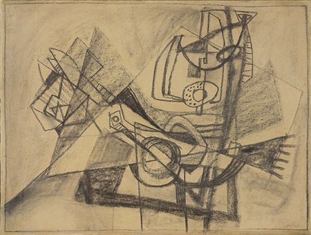 Afro Udine 1912 - Zurigo 1976 Composizione Fusain su carta applicata su tela,...