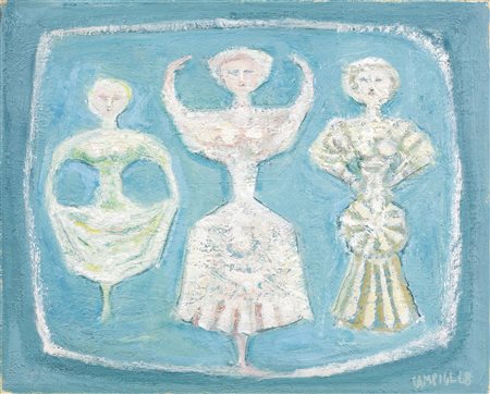 Massimo Campigli Berlino 1895 - St.Tropez 1971 Figure su fondo azzurro, 1968...