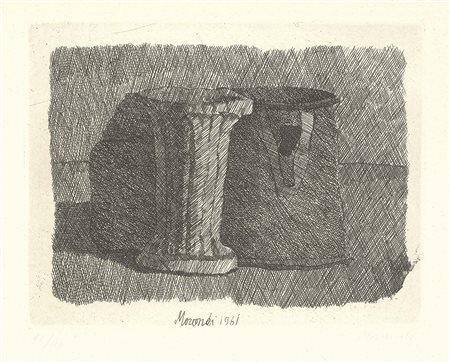 Giorgio Morandi Bologna 1890 - 1964 Piccola natura morta con tre oggetti,...