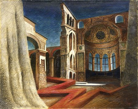 Alberto Savinio Atene 1891 - Roma 1952 Le temple foudroyé, 1931 Tempera su...
