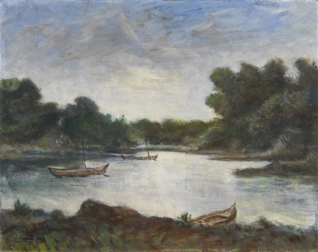 Carlo Carrà Quargnento (Al) 1881 - Milano 1966 Fiumetto, 1948 Olio su tela,...