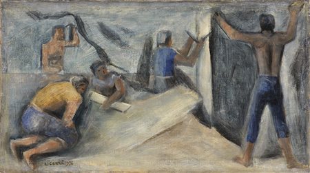 Carlo Carrà Quargnento (Al) 1881 - Milano 1966 Il taglio dei marmi, 1934 Olio...