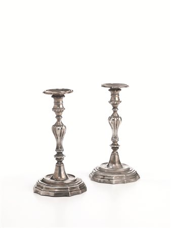 COPPIA DI CANDELIERI, FIRENZE, SECONDA META' SEC. XVIII, ASSAGGIATORE ZENOBI...