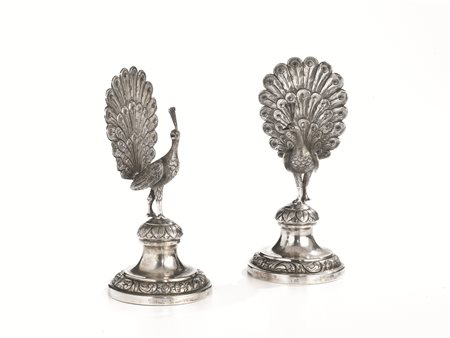 COPPIA DI PORTA STECCHINI, ITALIA MERIDIONALE, SEC. XIXin argento, ciascuno...