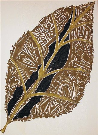 FATHI HASSAN Foglia sacra 2009 Tecnica mista e sabbia su tela Firmata a retro...