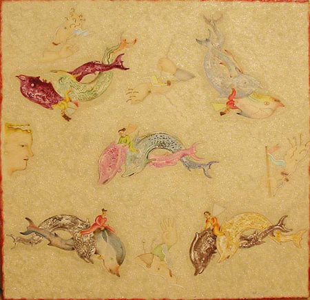 LUCA ALINARI Delfini 2003 Acrilico e resina su Tavola cm 88x88 Autentica...