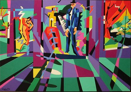 UGO NESPOLO Deep Purple Anni ‘80 Acrilico su tavola intarsiata Firmata a...