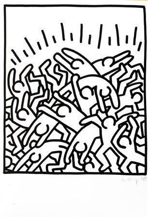 KEITH HARING 1983 Litografia eseguita in 300 esemplari, firmata, Edizioni...