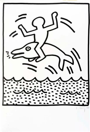 KEITH HARING 1983 Litografia eseguita in 300 esemplari, firmata, Edizioni...