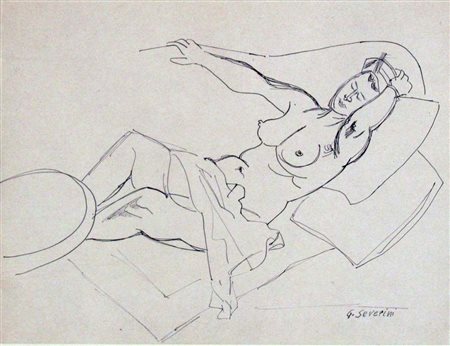 GINO SEVERINI Nudo di donna Disegno a inchiostro su carta cm 32x24...