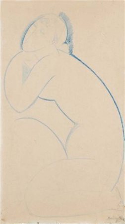 AMEDEO MODIGLIANI Cariatide 1912 Matita blu firmato in basso a destra. Papier...