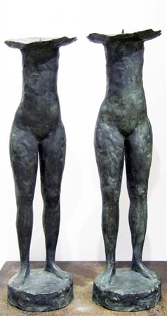 SALVATORE FIUME Coppia di candelieri in bronzo numerati 5/9 cm 44 h...