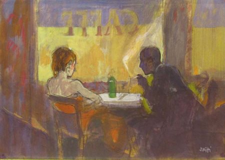 ALBERTO SUGHI Al tavolo del bar 2003 Tecnica Mista su tela cm. 50x70...