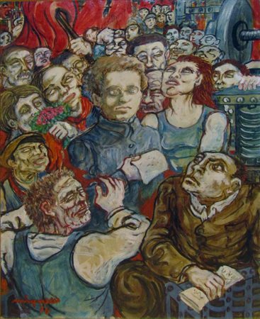 GIUSEPPE MIGNECO Gramsci tra gli operai 1974 Olio su tela cm 58x47