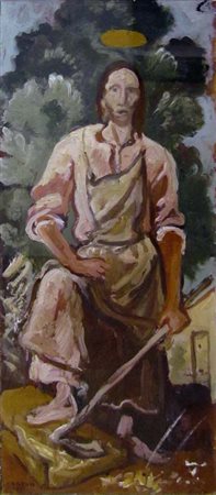 FELICE CARENA Cristo Lavoratore anni ‘50 Olio su tela cm 50x70 Autentica...