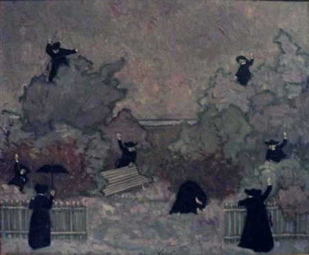 NINO CAFFE’ Palle di neve 1961 olio su tela cm 45x54 Opera Autenticata