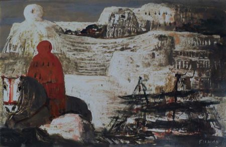 SALVATORE FIUME Isola di pietra 1987 olio su tela cm 36x54 Autentica...